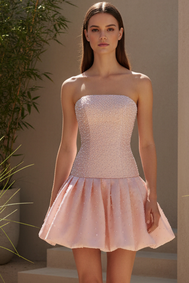 42505 - Ava Presley - Strapless Pearl Satin Cocktail Dress