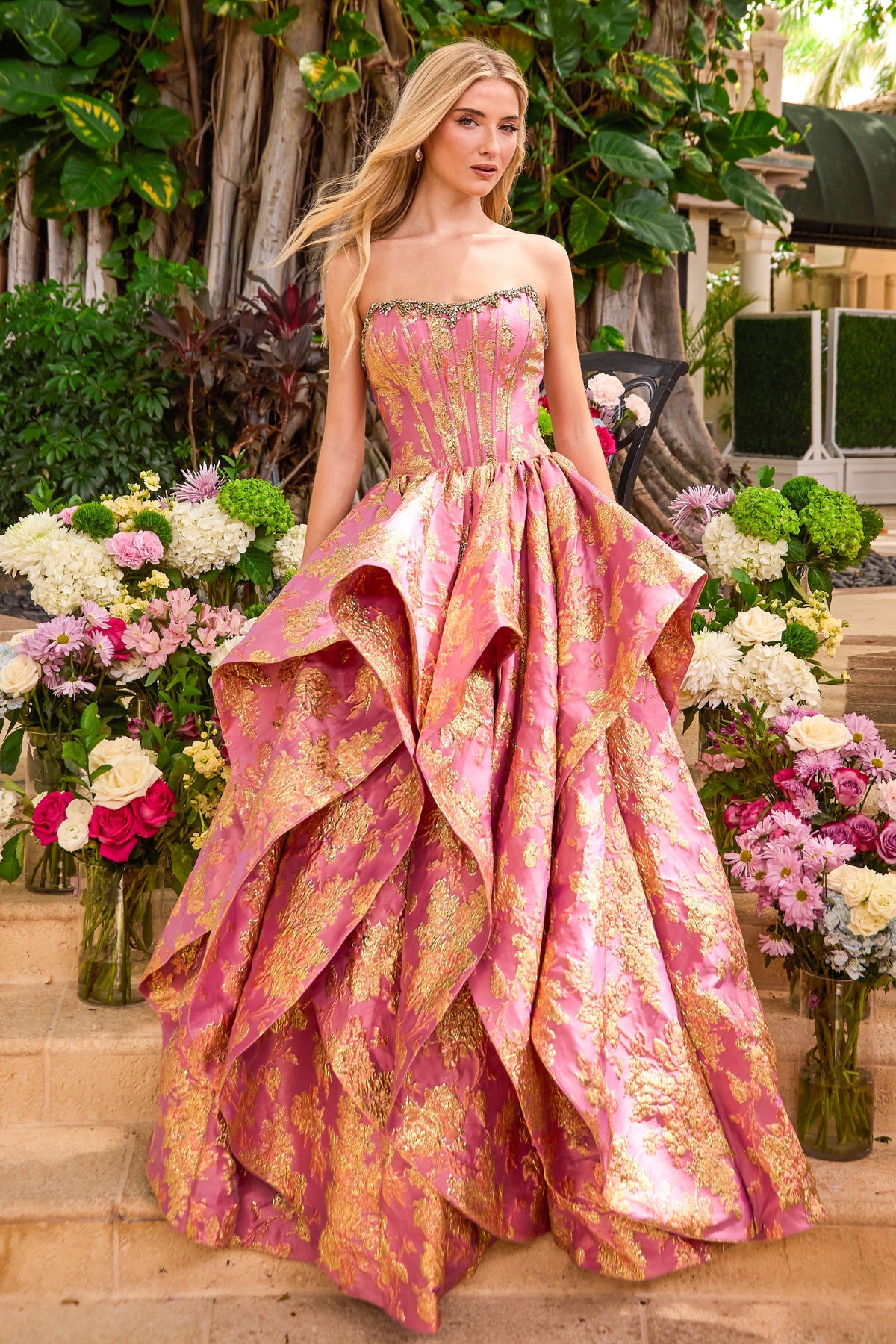 Ava Presley 42541 in Hot Pink/Gold, front view | Lady Black Tie