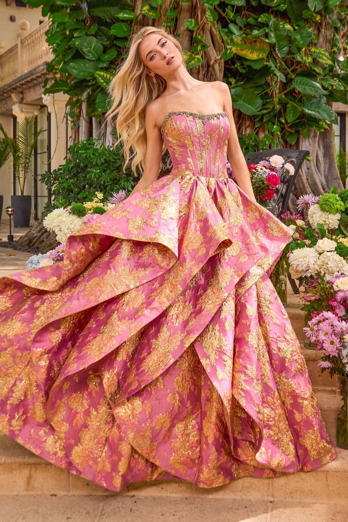 Ava Presley 42541 in Hot Pink/Gold, front view | Lady Black Tie