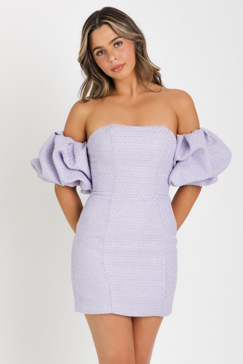 42913 - Ava Presley - Tweed Dress with Puff Sleeves