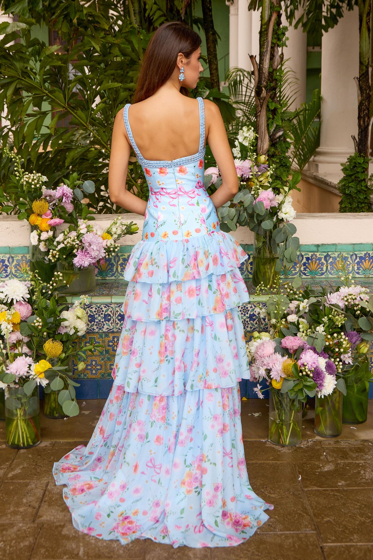 Ava Presley 43035 in Light Blue Multi, back view | Lady Black Tie