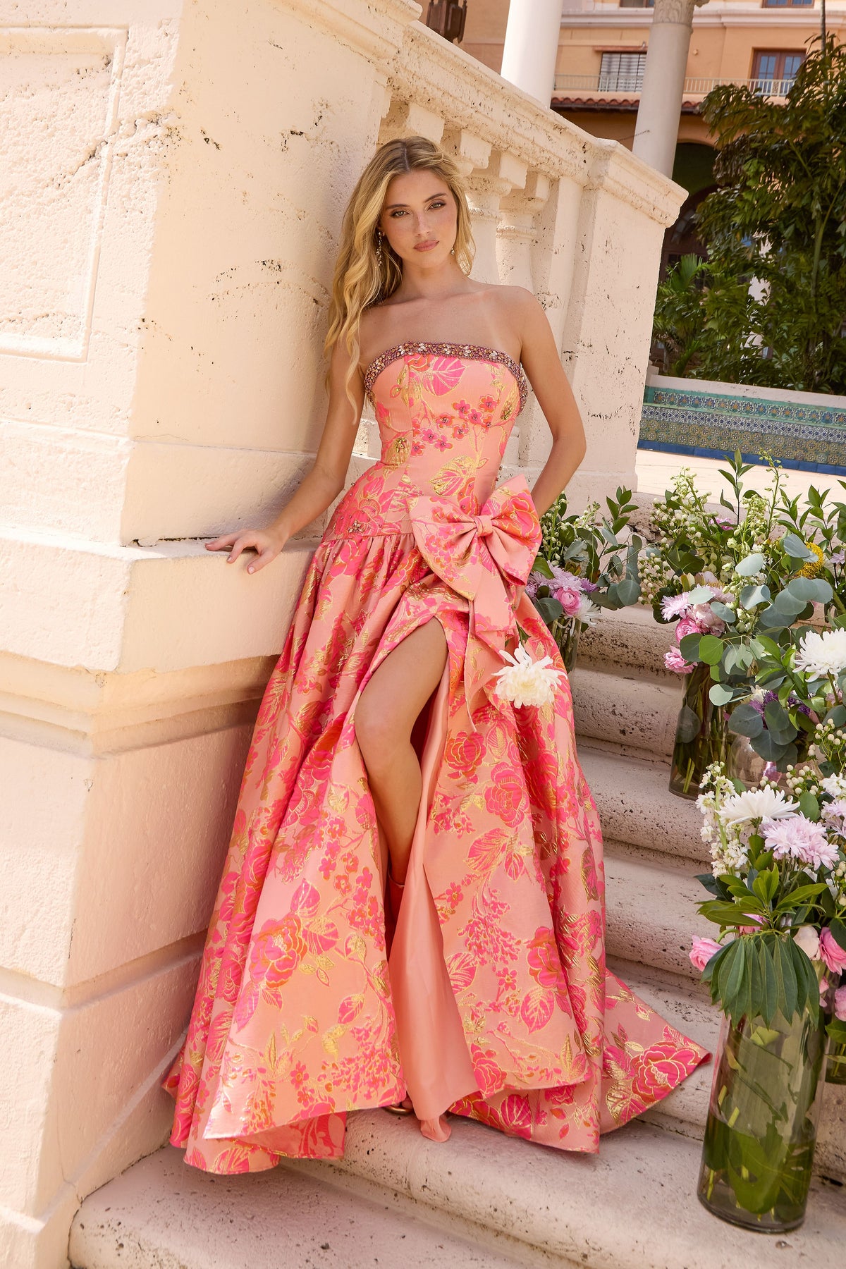 Ava Presley 43103 in Coral Pink, front view | Lady Black Tie