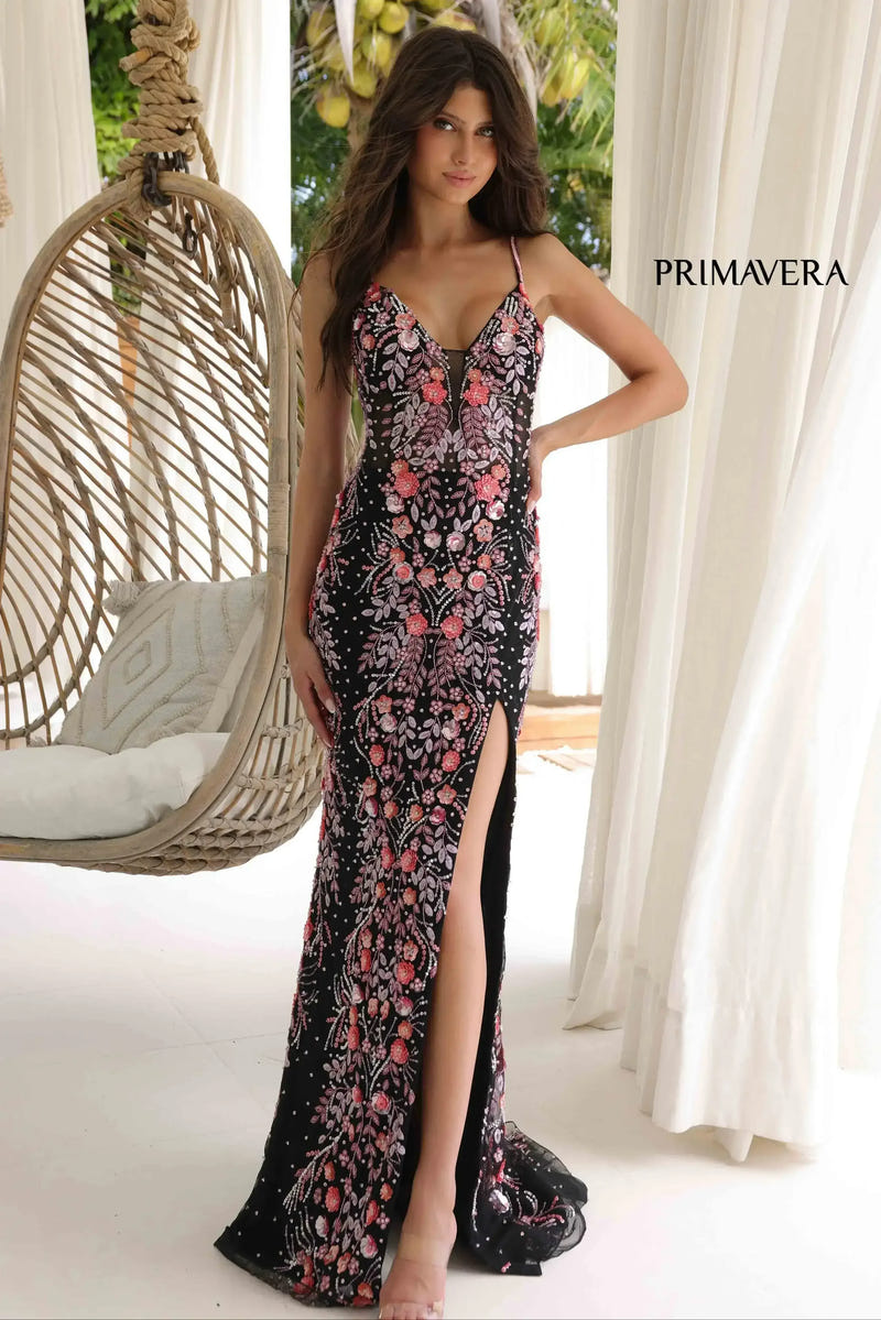 4313 - Primavera - Floral Beaded Long Dress