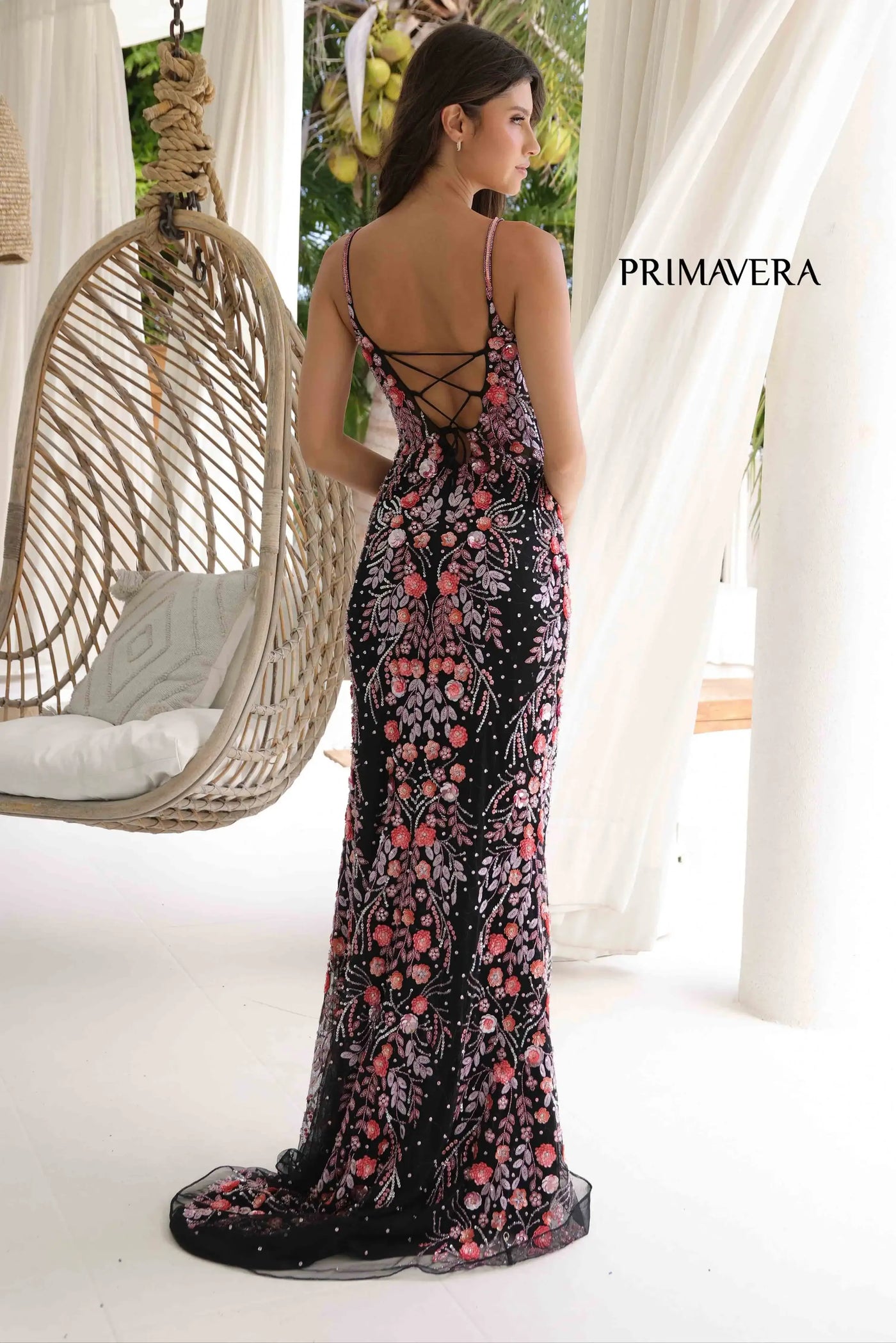 4313 - Primavera - Floral Beaded Long Dress