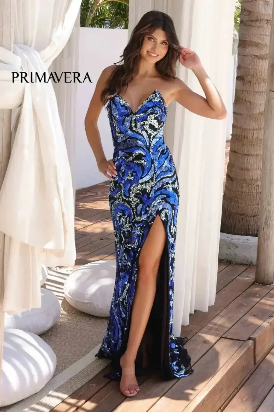 4373 - Primavera - Strapless Fitted Long Beaded Gown