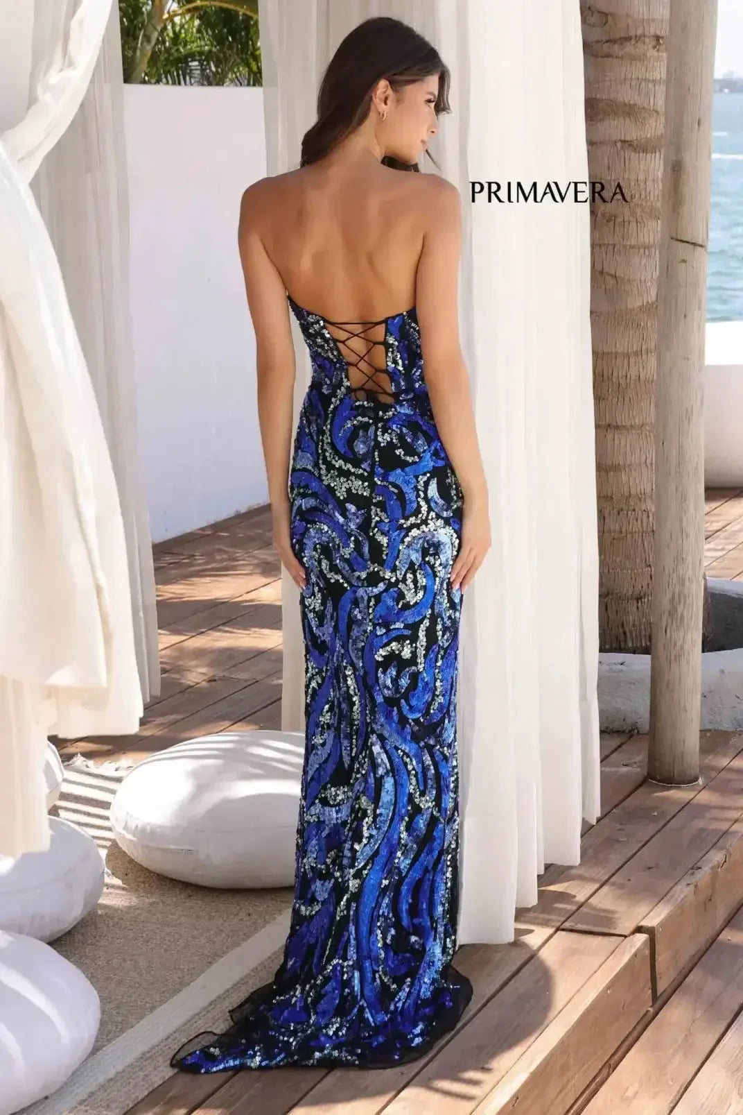 4373 - Primavera - Strapless Fitted Long Beaded Gown