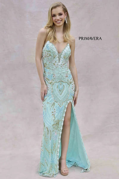 4382 - Primavera - Strapless Beaded Sequin Gown