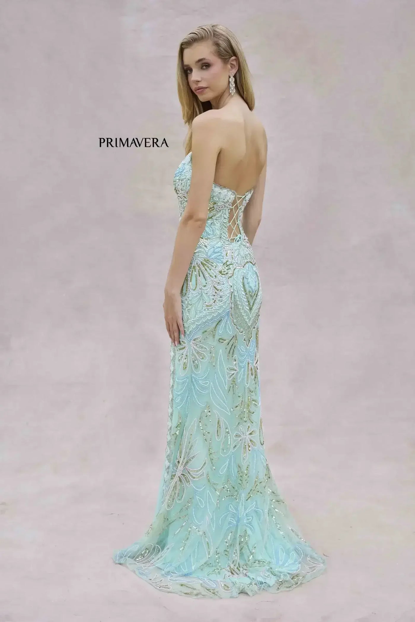 4382 - Primavera - Strapless Long Beaded Gown