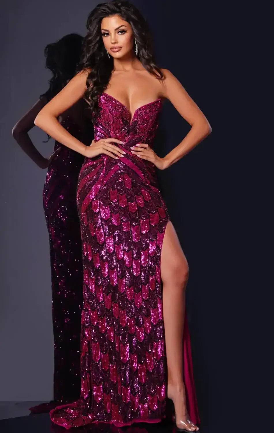 44270 - Jovani - Fuchsia Strapless Sweetheart Sequin Gown