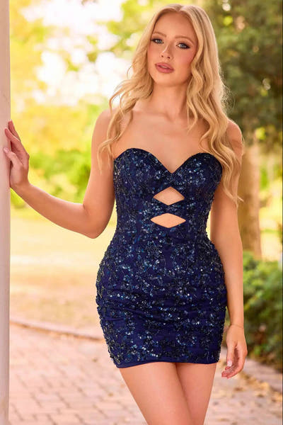 4457 - Primavera - Sequin Sweetheart Keyhole Mini Dress