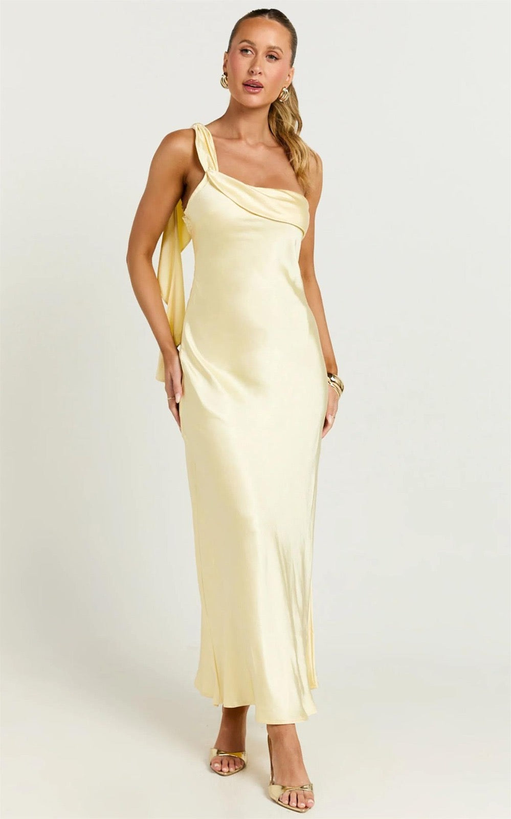 Lady Black Tie - Blaine Maxi Dress - Butter Yellow Satin Slip Dress