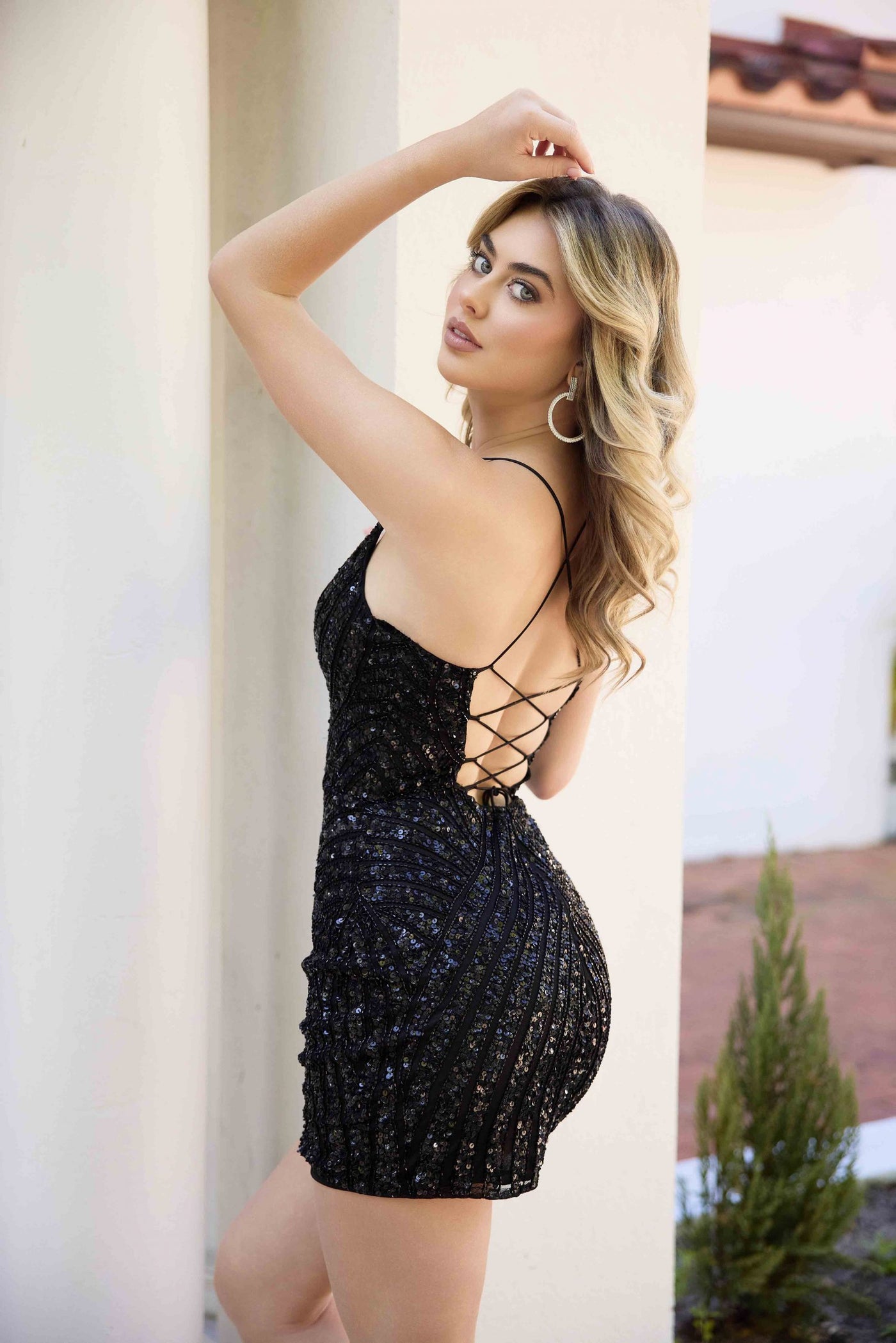 4483 - Primavera - Beaded Shimmer Cocktail Dress