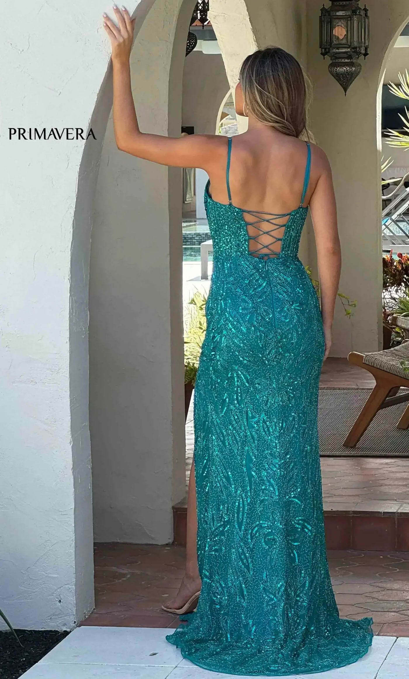 4306 - Primavera - Beaded Sequin Long Dress