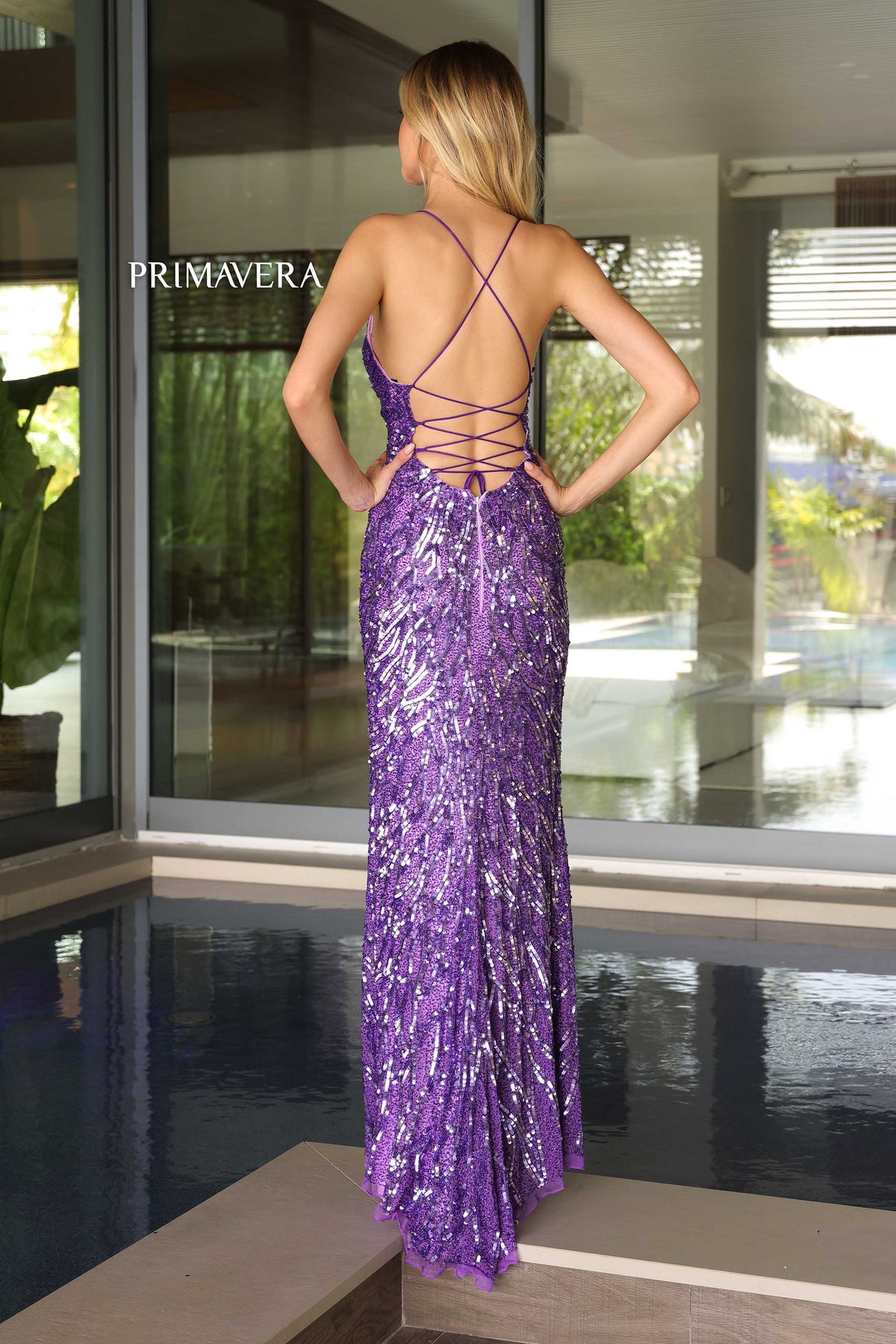 4551 Primavera - Beaded Prom Gown with High Slit | Lady Black Tie