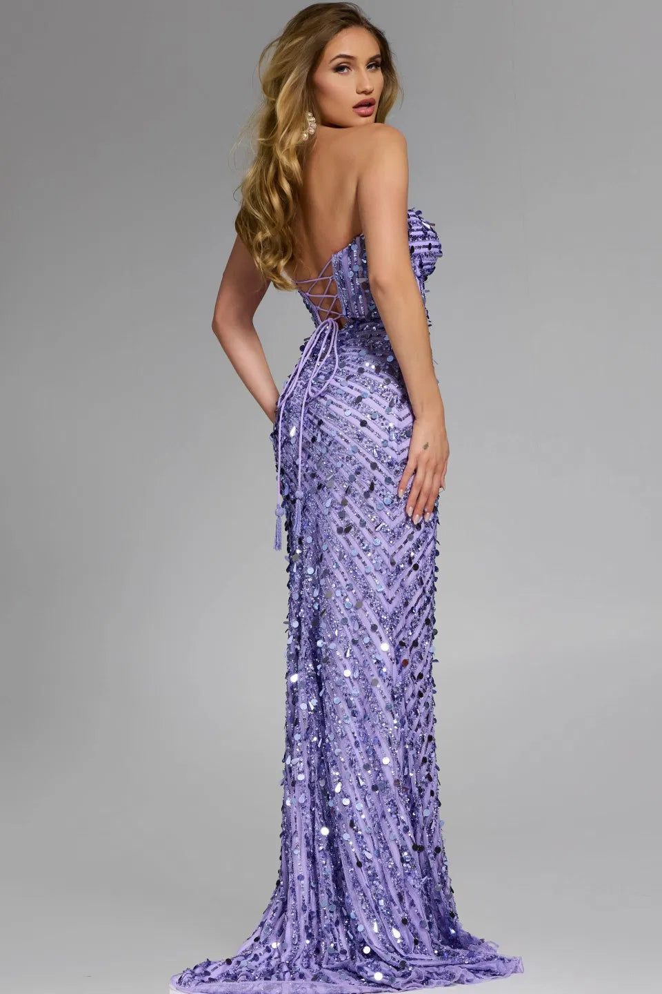 46714 - Jovani - Purple Strapless Gown with Sequin Embellishments