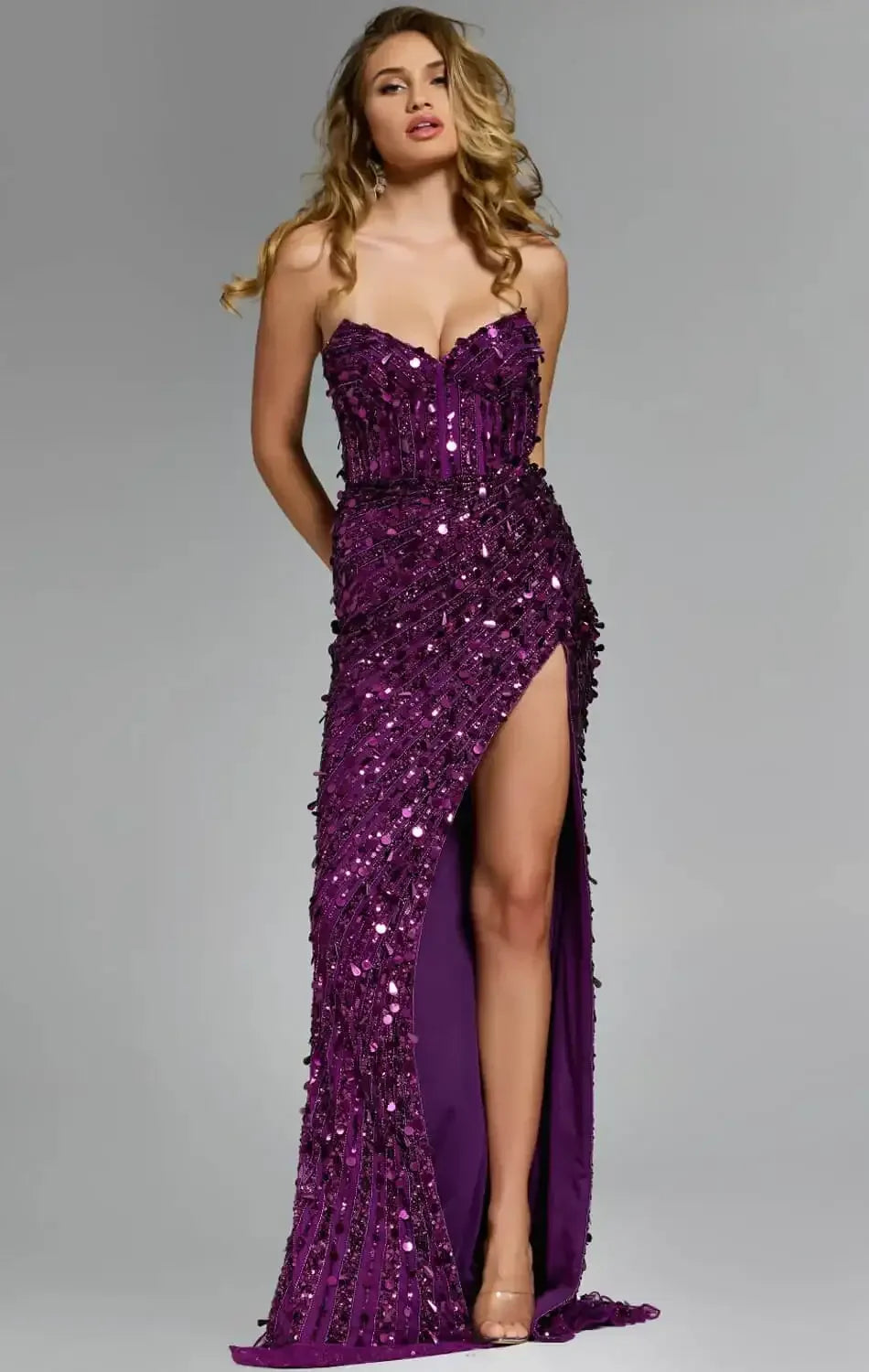 46714 - Jovani - Purple Strapless Gown with Sequin Embellishments
