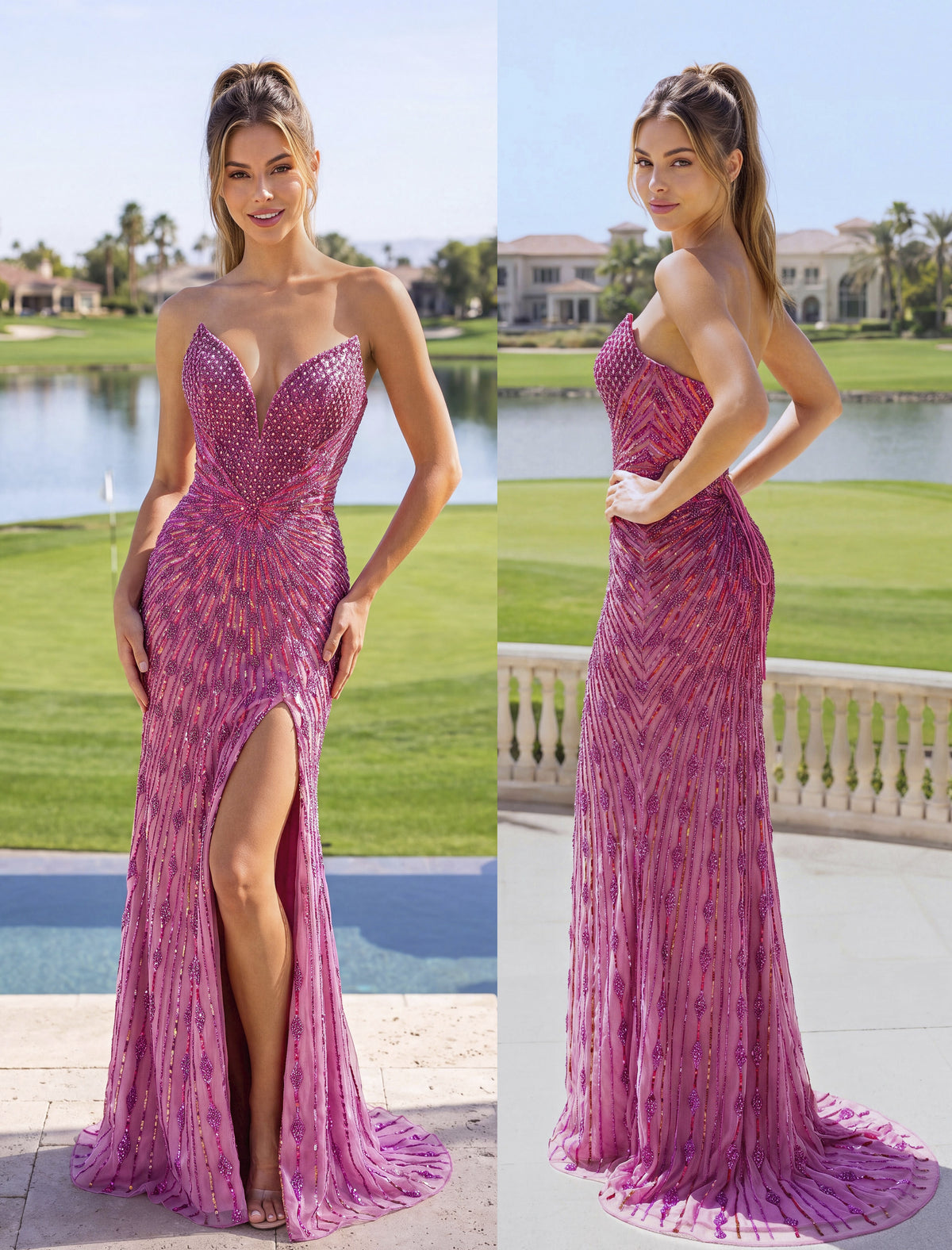 Primavera Couture 4701 in Raspberry, front and back view | Lady Black Tie
