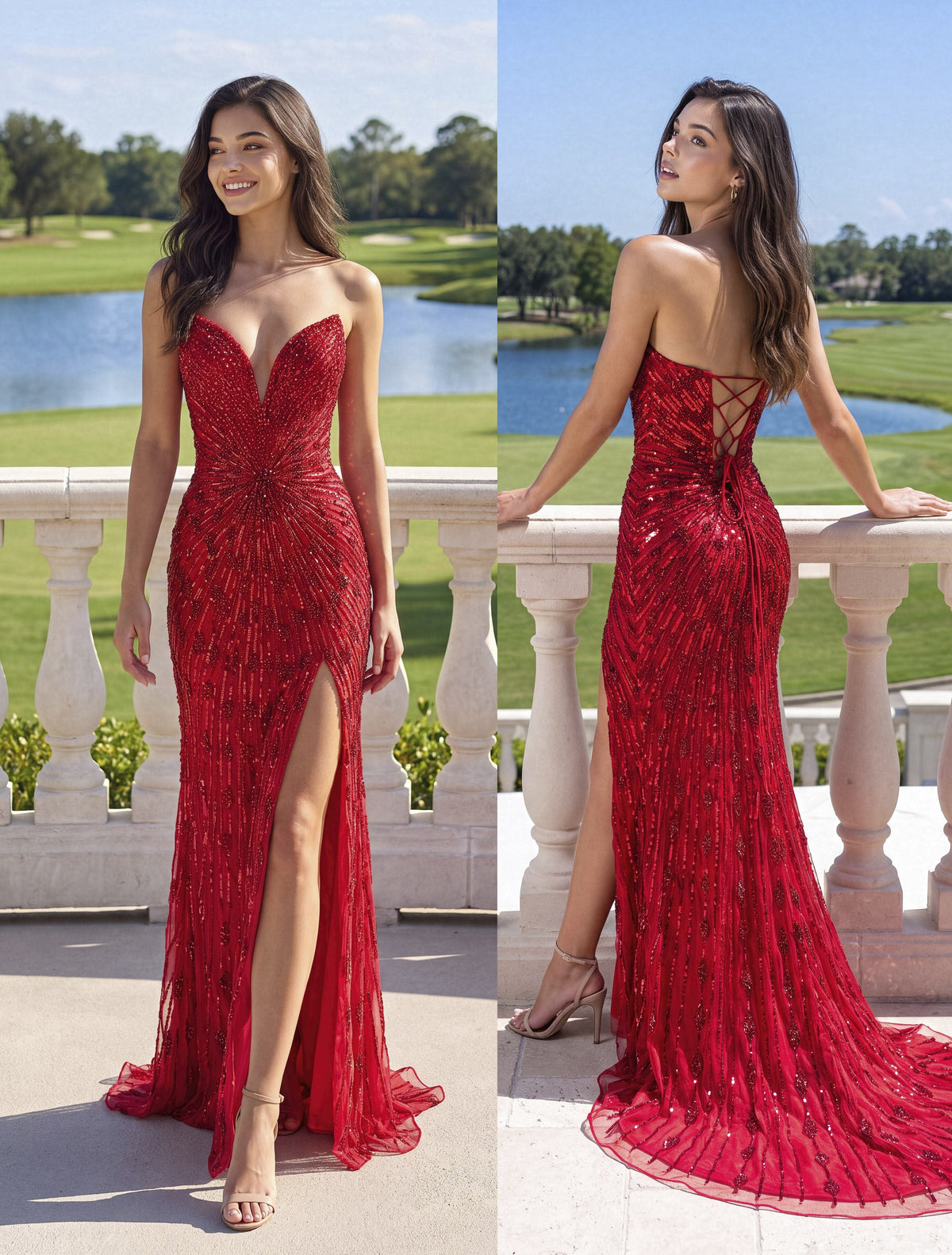 Primavera Couture 4701 in Red, front and back view | Lady Black Tie