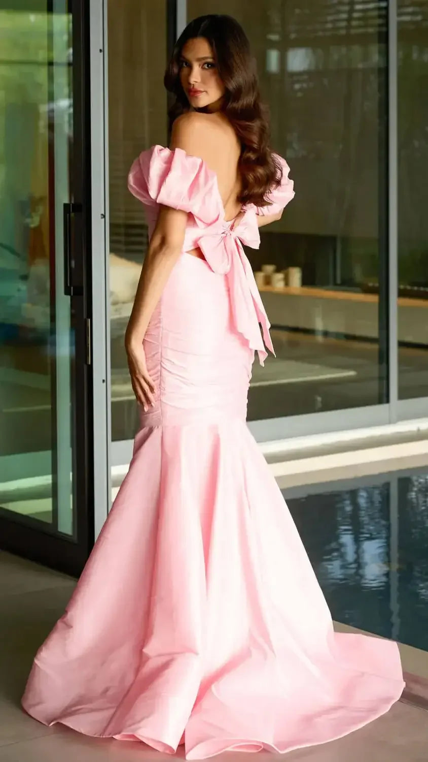 47172 - Ava Presley - Puff Sleeve Mermaid Gown With Bow