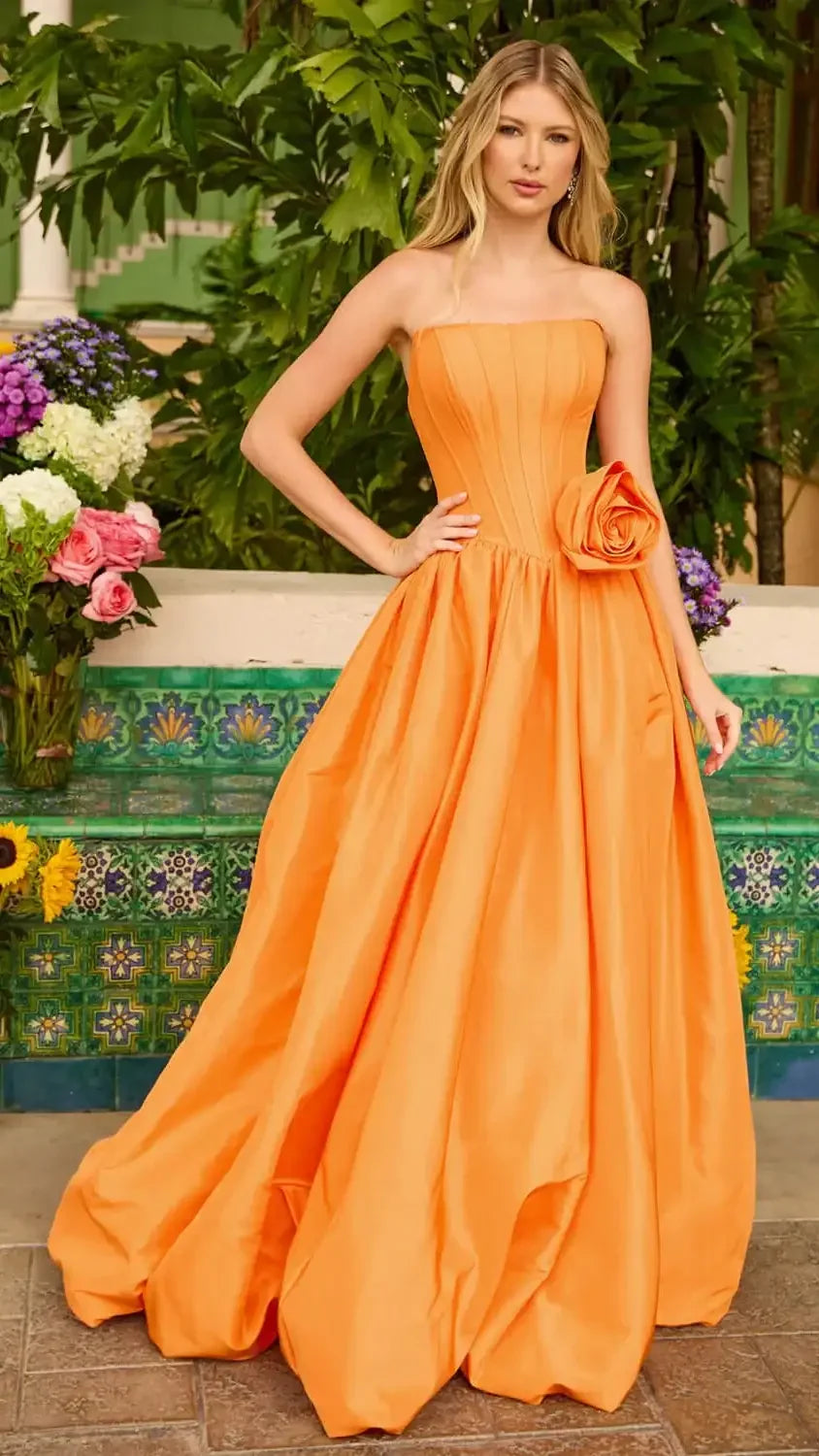 47204 - Ava Presley - Taffeta Ball Gown With Rosette Detail