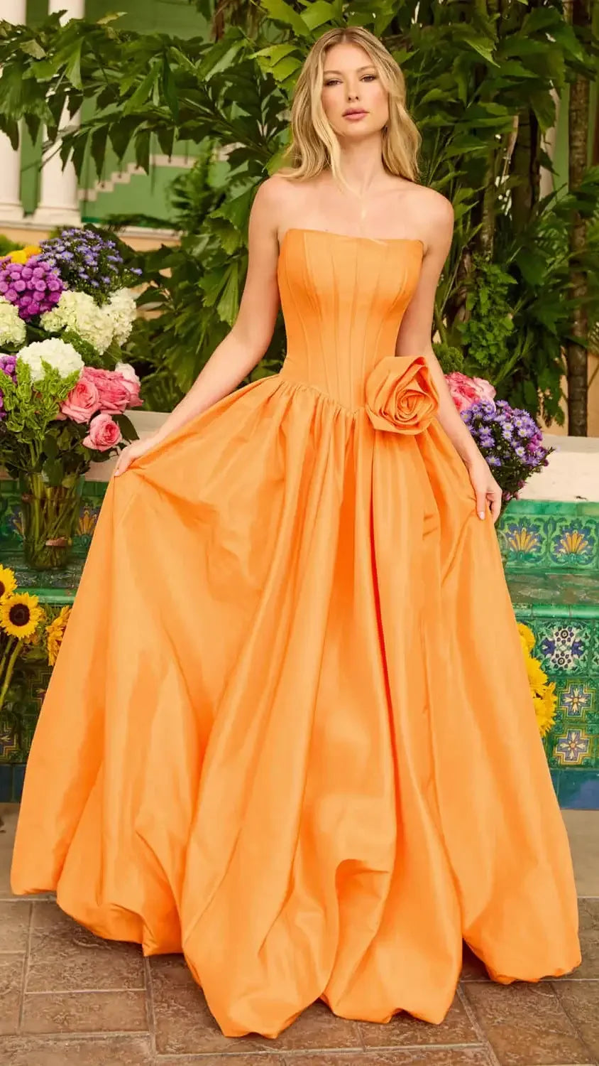 47204 - Ava Presley - Taffeta Ball Gown With Rosette Detail
