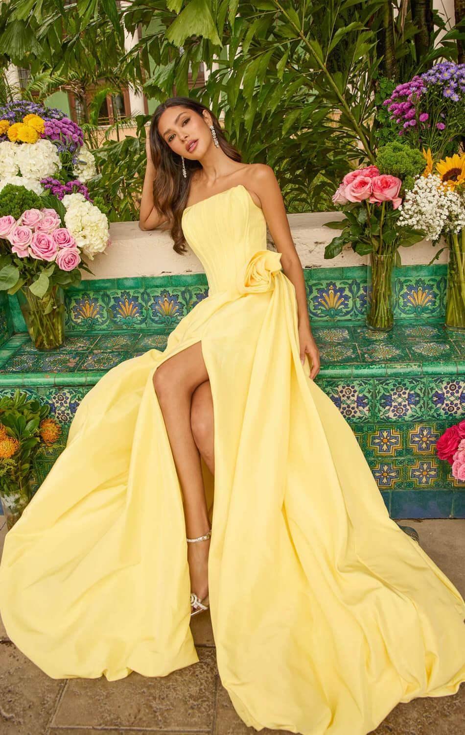 47204 - Ava Presley - Taffeta Ball Gown With Rosette Detail