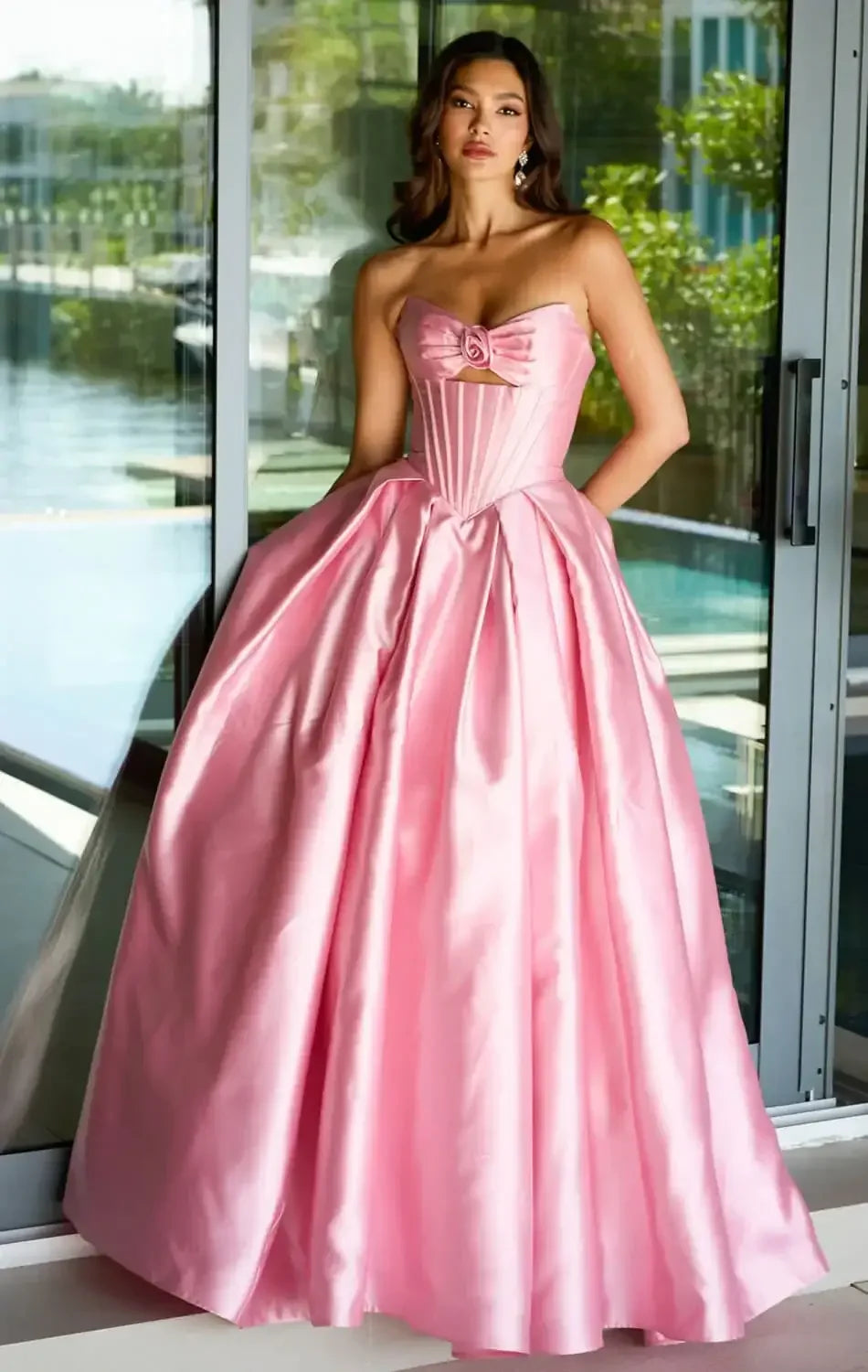 47223 - Ava Presley - Satin Ball Gown With Corset Bodice