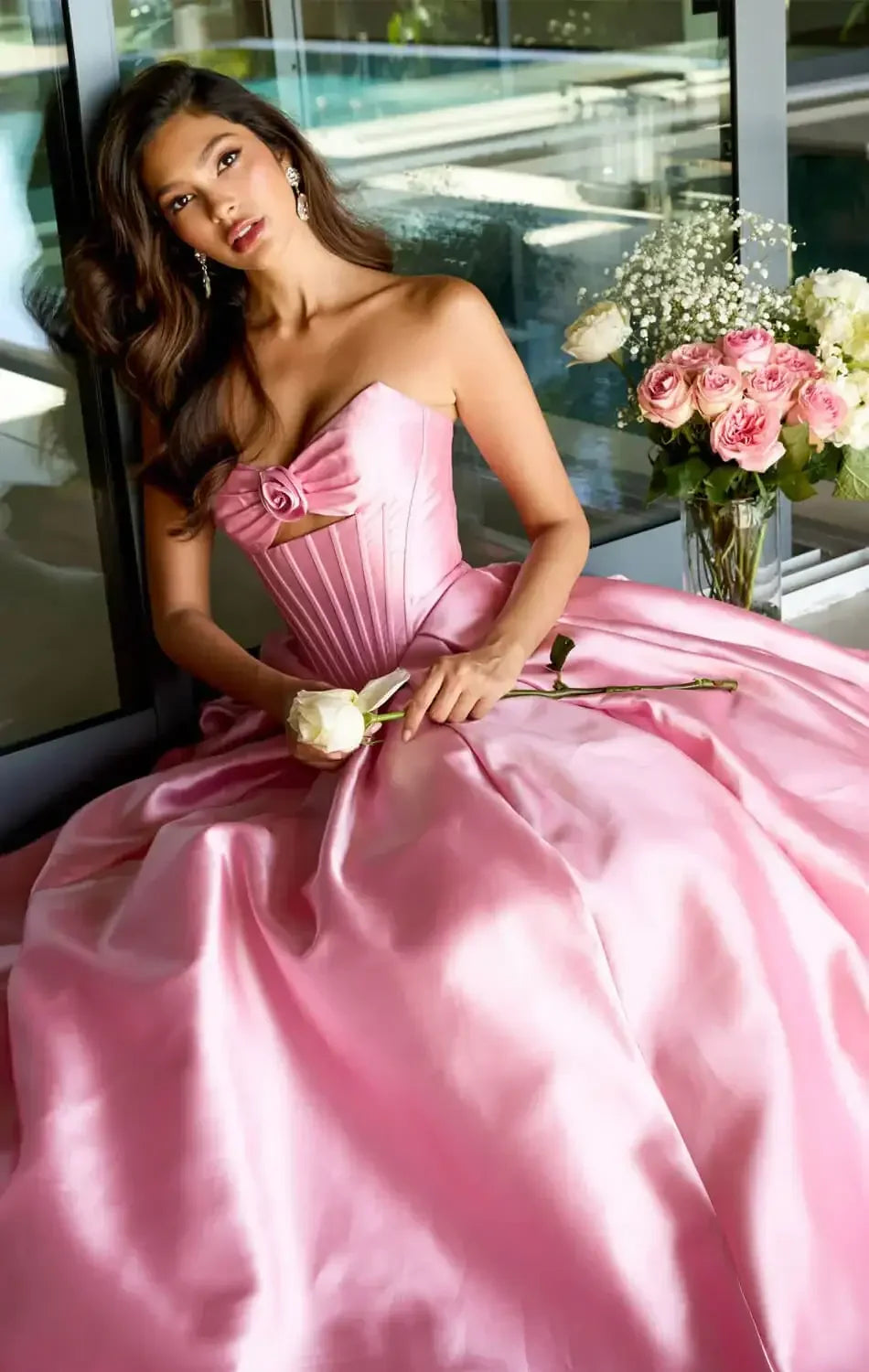 47223 - Ava Presley - Satin Ball Gown With Corset Bodice