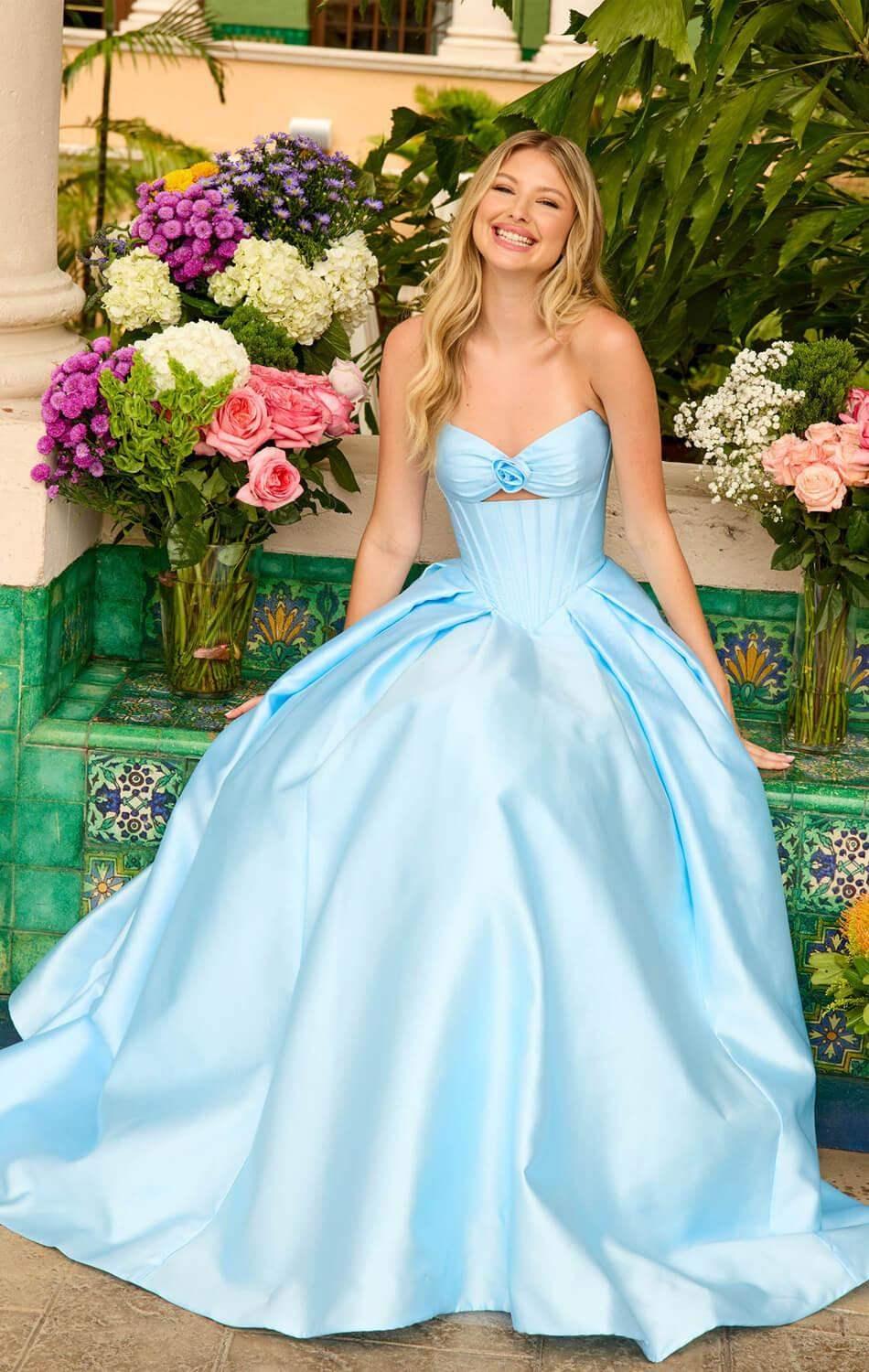 47223 - Ava Presley - Satin Ball Gown With Corset Bodice