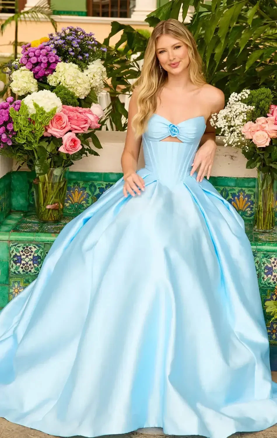 47223 - Ava Presley - Satin Ball Gown With Corset Bodice