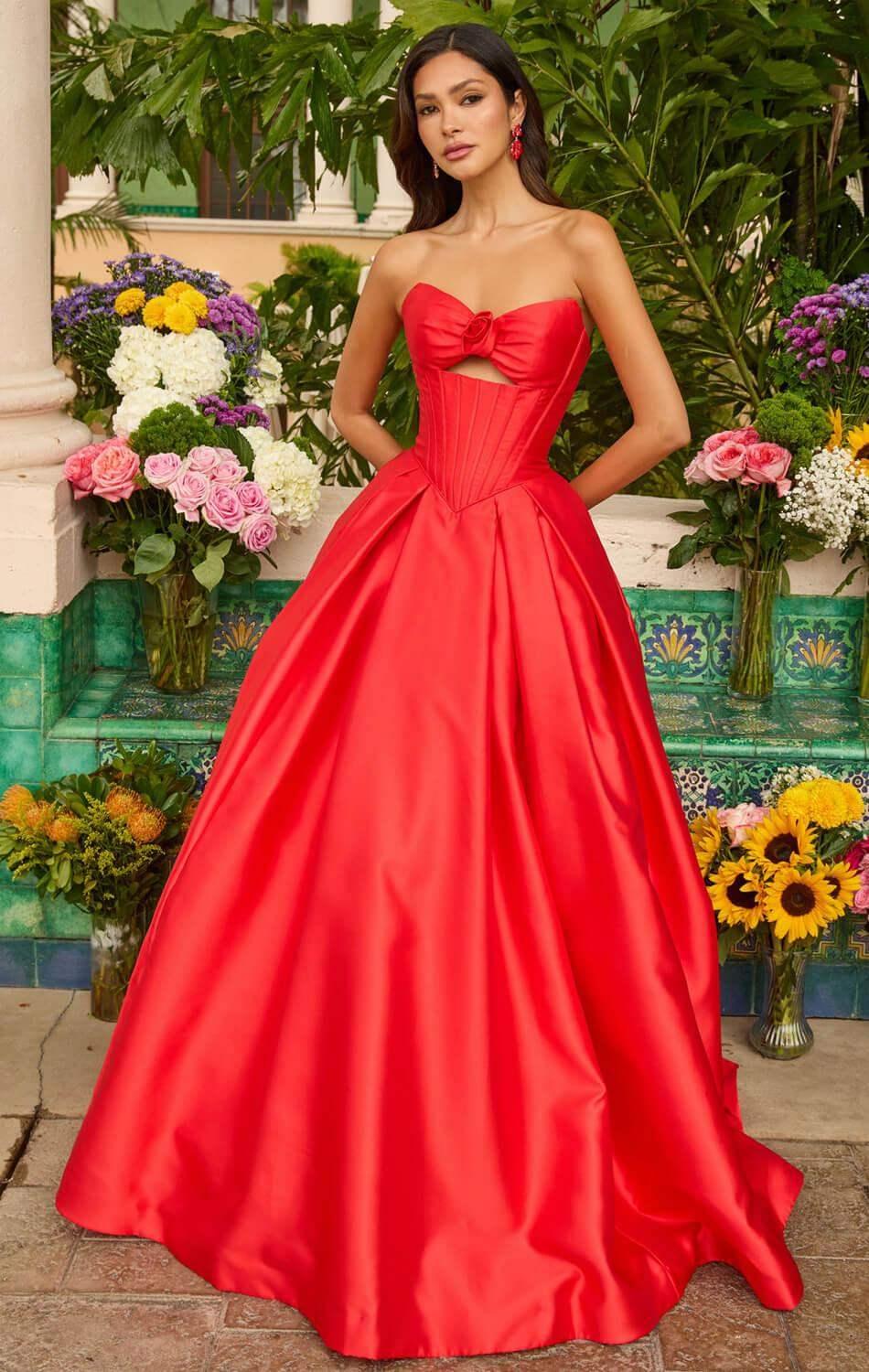 47223 - Ava Presley - Satin Ball Gown With Corset Bodice