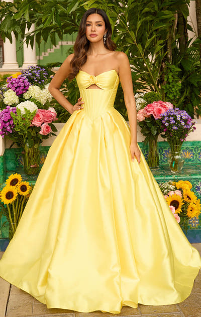 Ava Presley 47223 - Strapless Mikado Ball Gown with Corset Bodice and Cutout