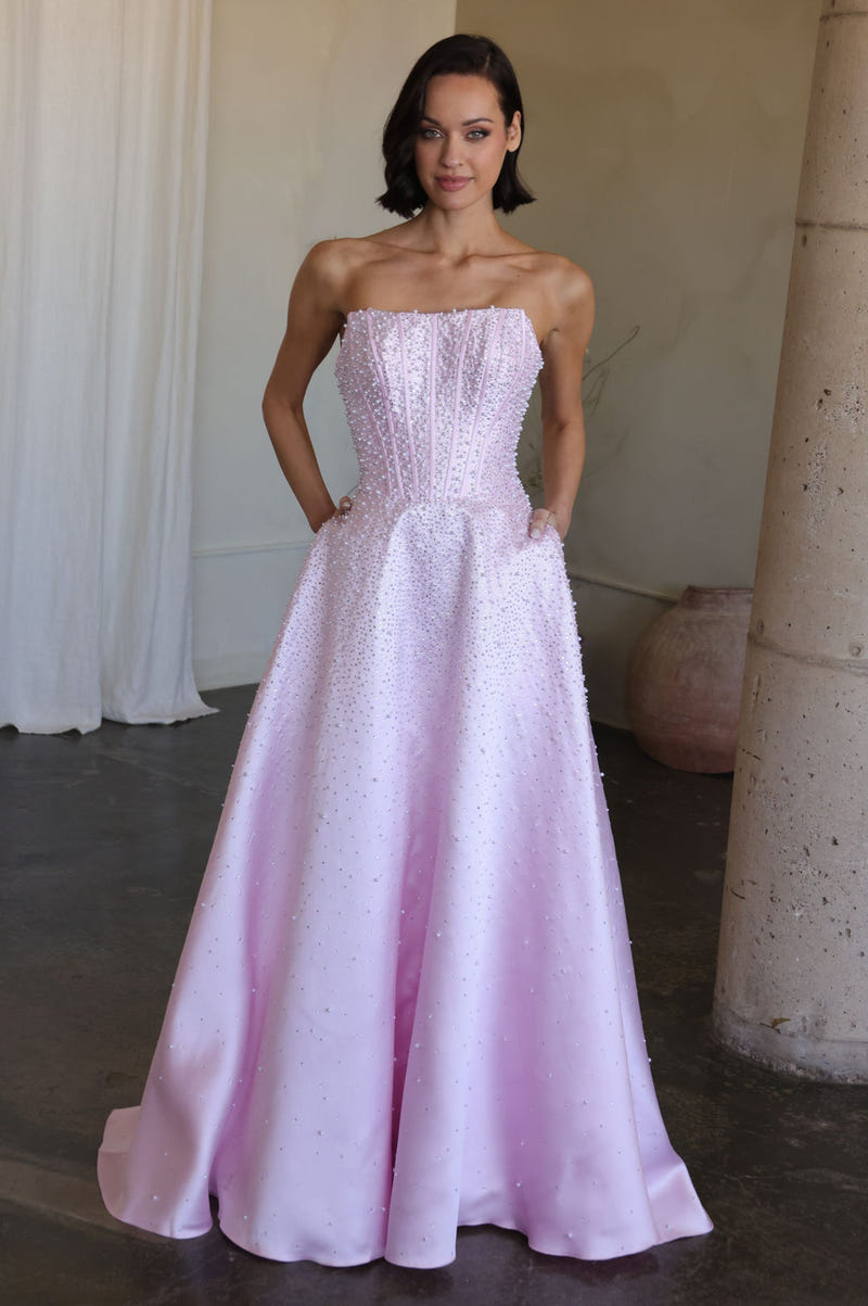 47283 - Ava Presley - Mikado A-line Corset Dress with Pearls