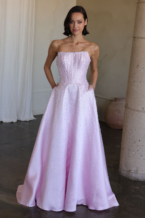 47283 - Ava Presley - Mikado A-line Corset Dress with Pearls