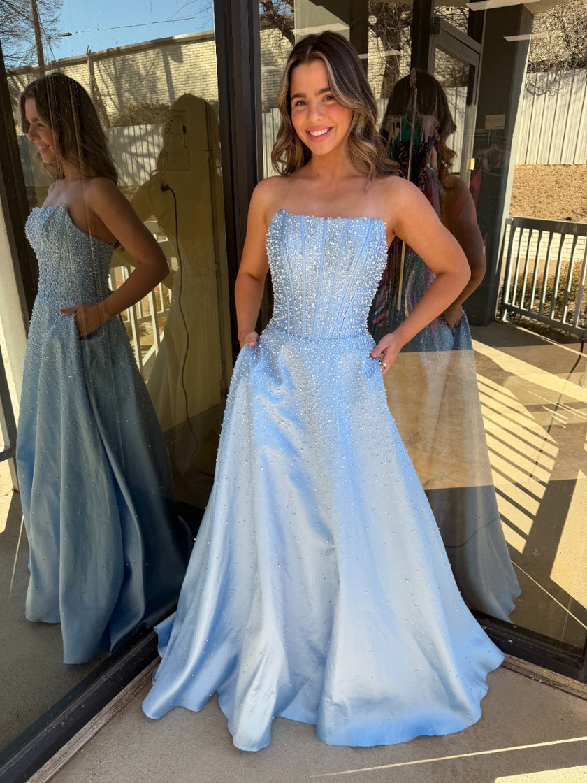 47283 - Ava Presley - Mikado A-line Corset Dress with Pearls