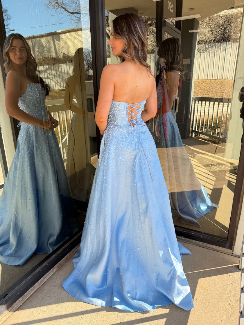 47283 - Ava Presley - Mikado A-line Corset Dress with Pearls