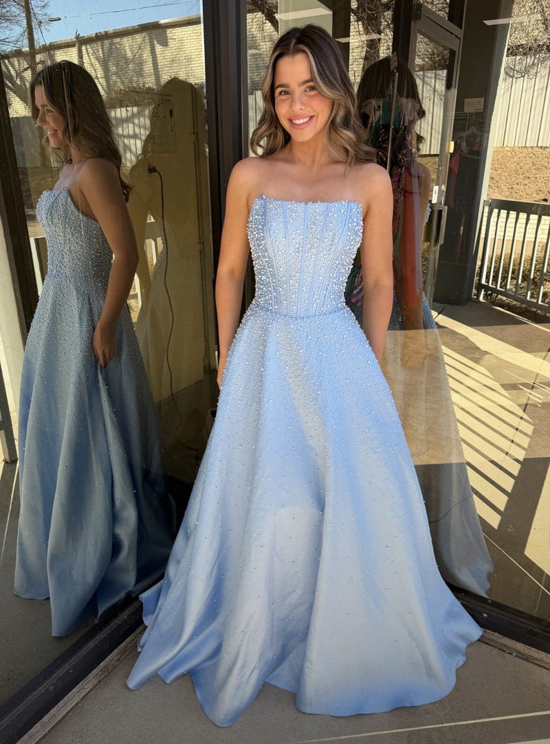 47283 - Ava Presley - Mikado A-line Corset Dress with Pearls