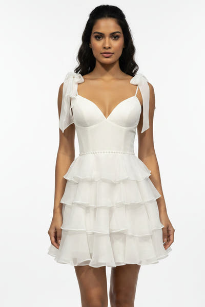 47320 - Ava Presley - Ruffle Strap Tiered Chiffon Mini Dress