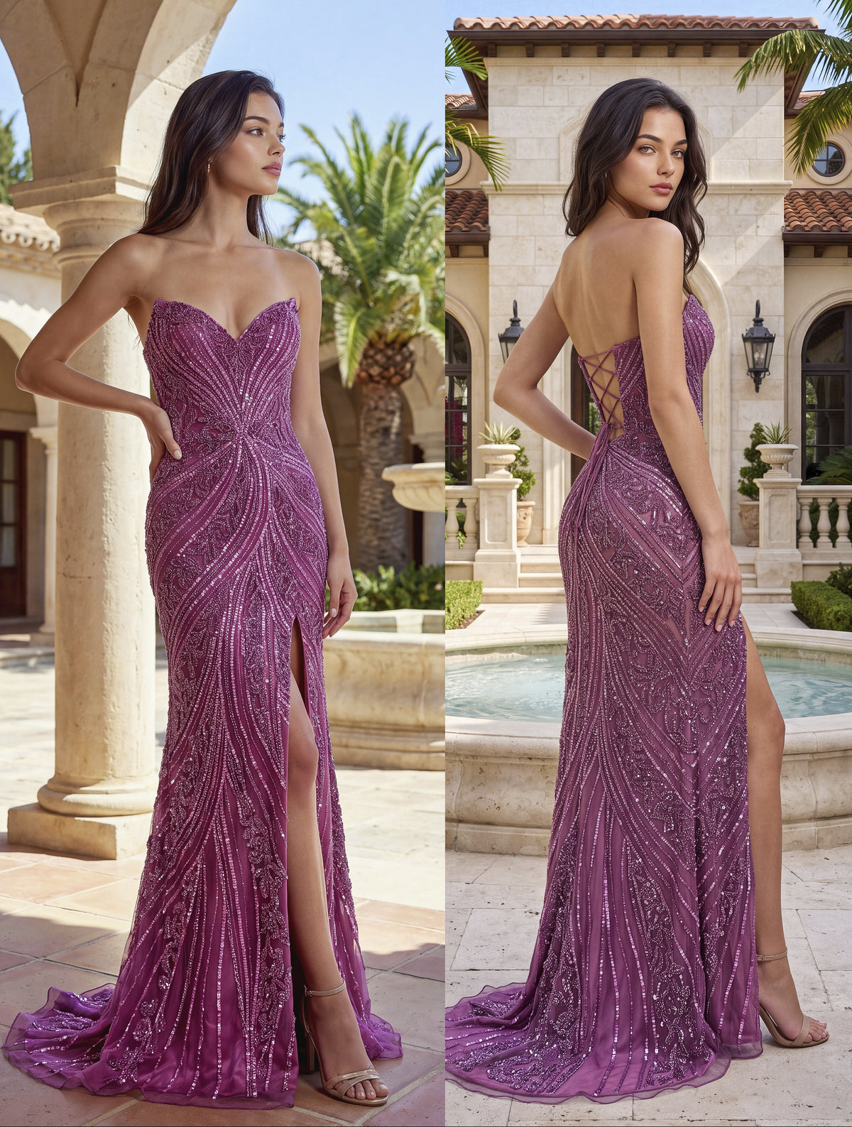 Primavera Couture 4746 in Raspberry, front and back view | Lady Black Tie
