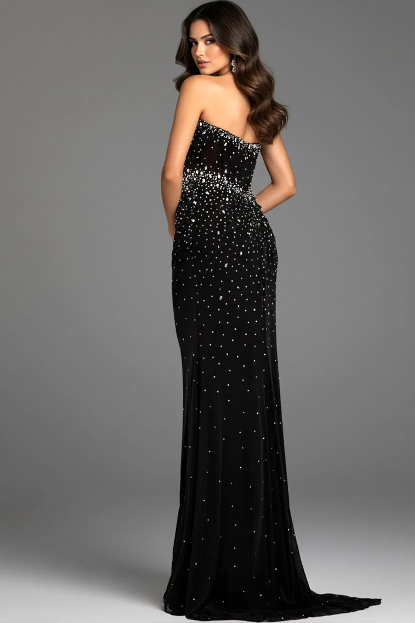 48372 - Jovani - Black Strapless Rhinestone Embellished Fitted Gown