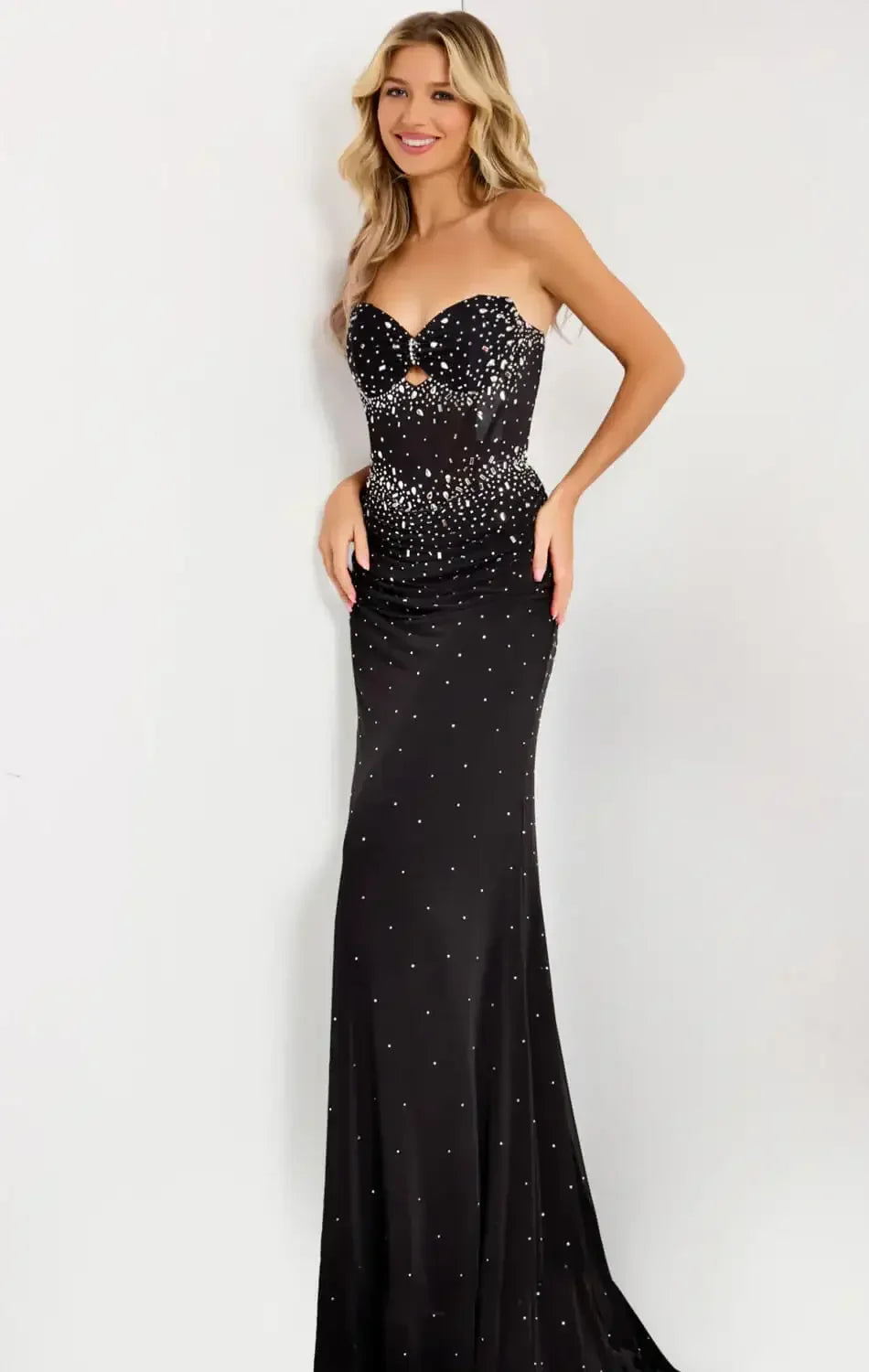 Jovani - 48372 Black - Strapless Rhinestone Embellished Fitted Gown