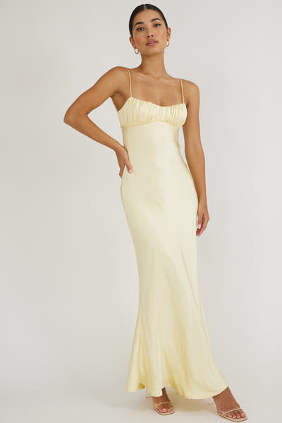 Paula Maxi Dress - Lemon Yellow Satin Slip Dress