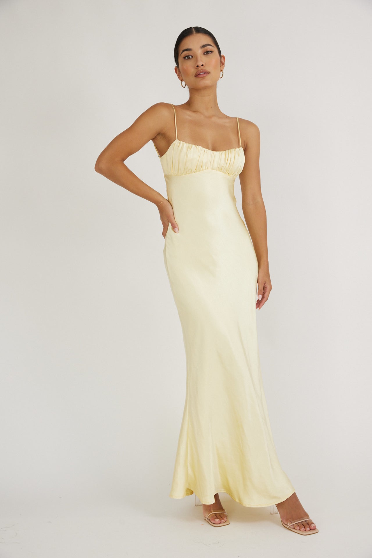 Paula Maxi Dress - Lemon Yellow Satin Slip Dress