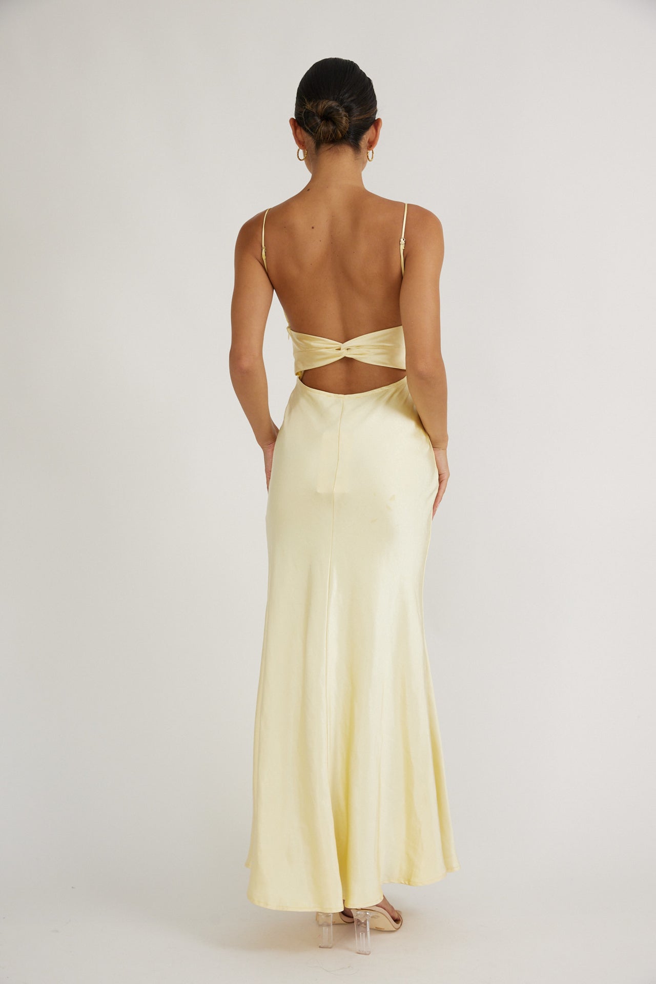 satin lemon dress Petite Strapless Structured Bodice Satin Midi Dress