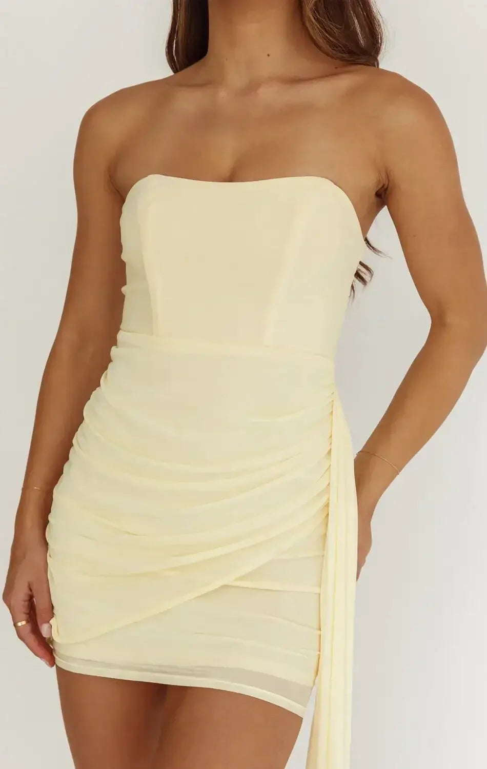 DARIA ASYMMETRICAL MINI DRESS - SOFT YELLOW