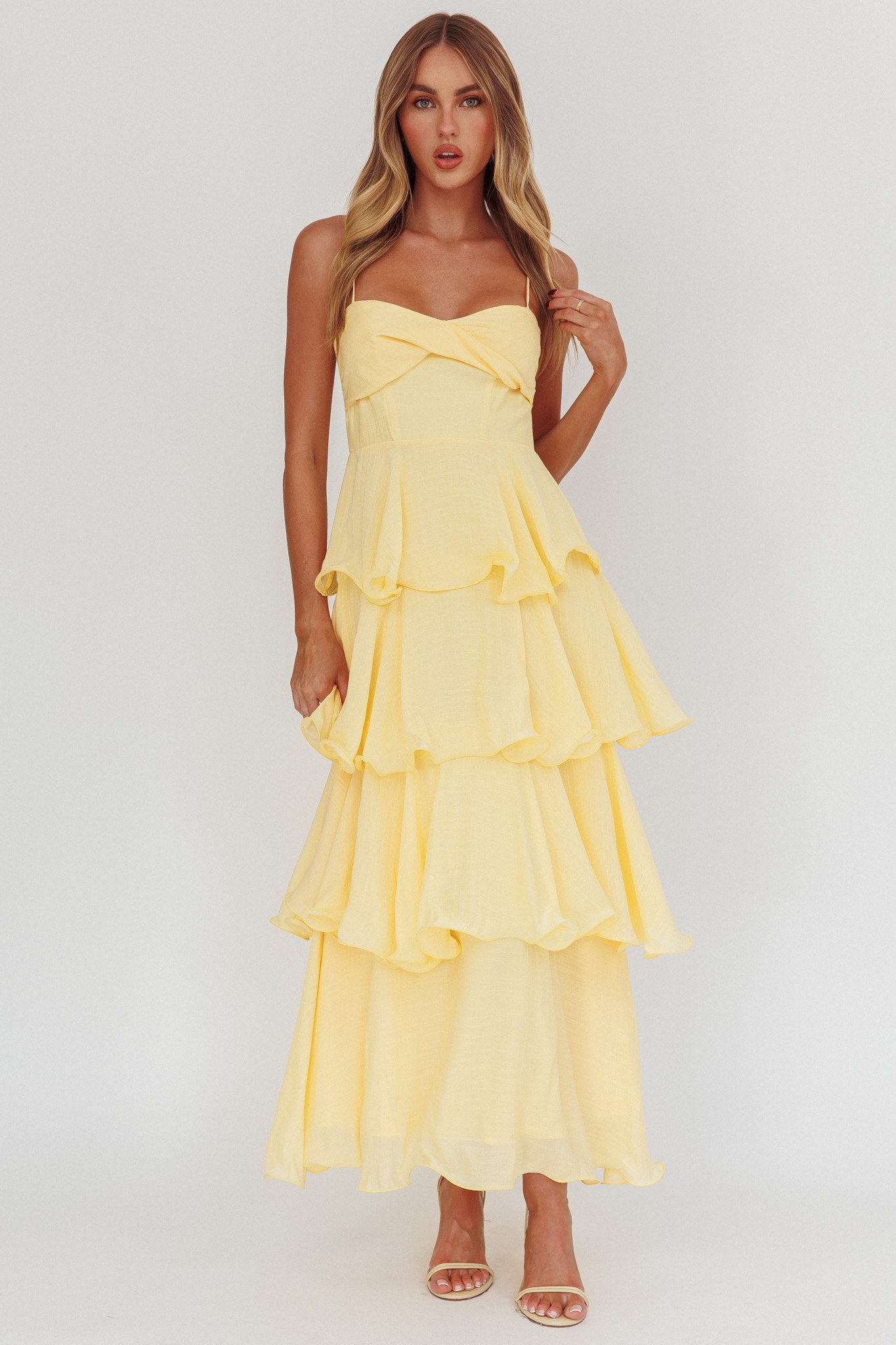 Heather Maxi Dress – Tiered Ruffle Maxi - Yellow