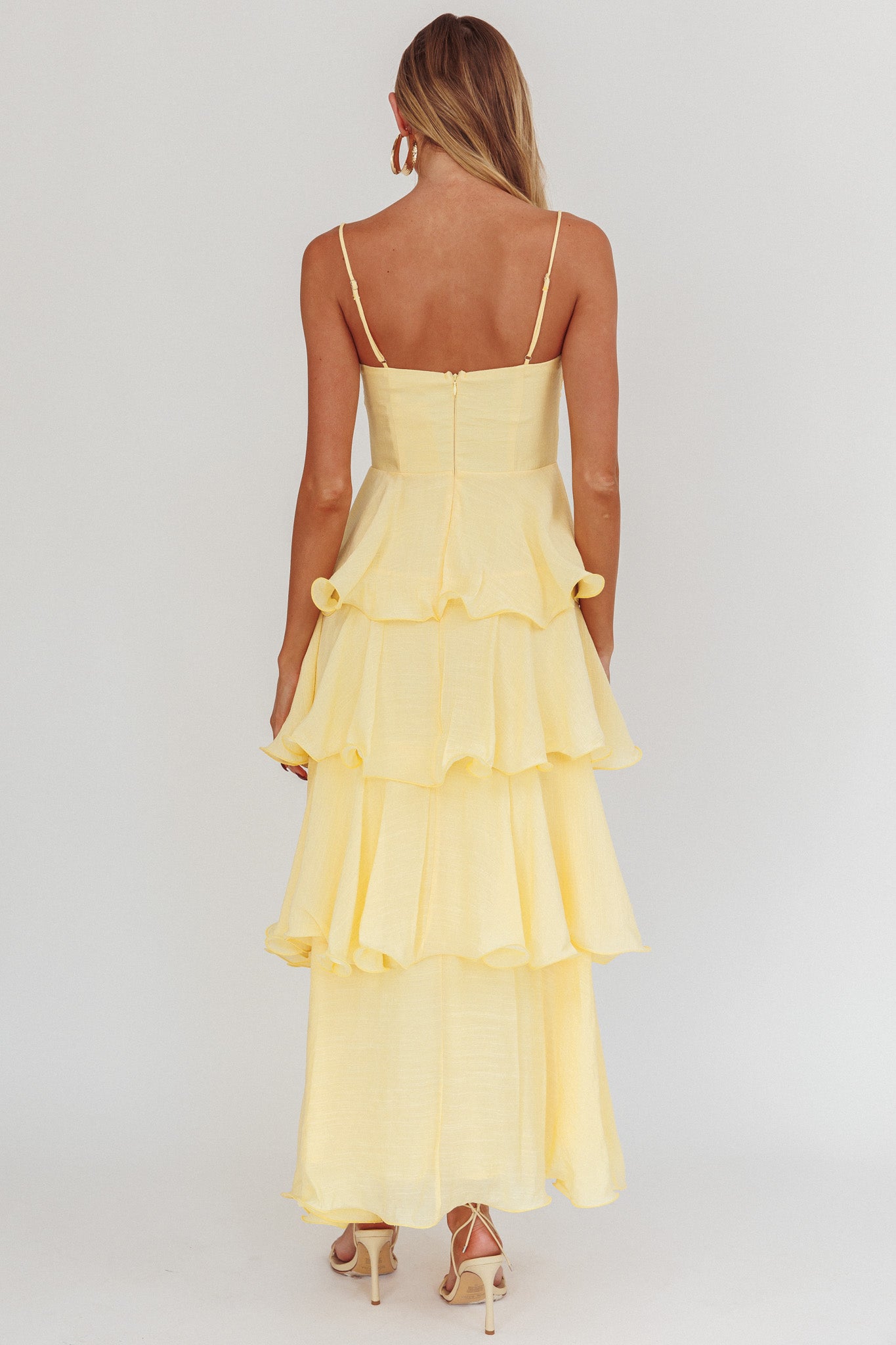 ruffle front tie maxi dress in yellow Yellow Ruffle Dress