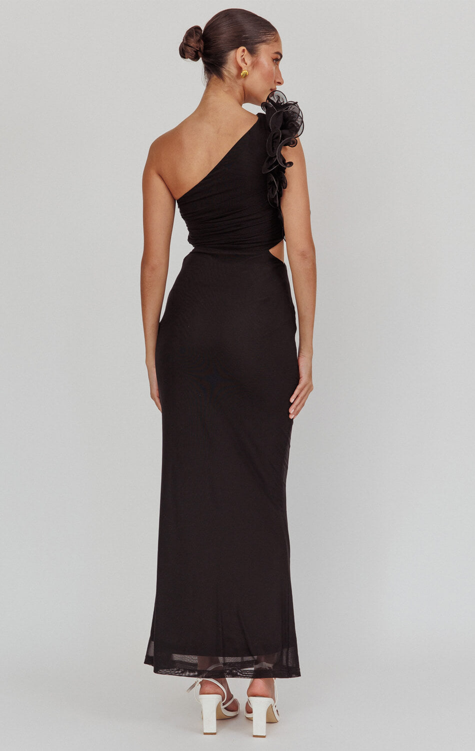 Lady Black Tie - Lizbeth One Shoulder Mesh Maxi Dress - Black - Size S Lady Black Tie - Lizbeth One Shoulder Mesh Maxi Dress - Black - Size S