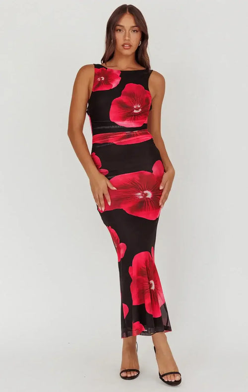Priya Black Floral Maxi Dress