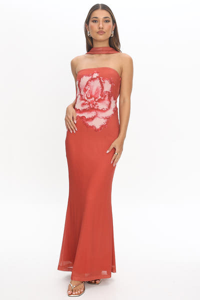 Cleo Maxi Dress - Strapless Floral Print Dress